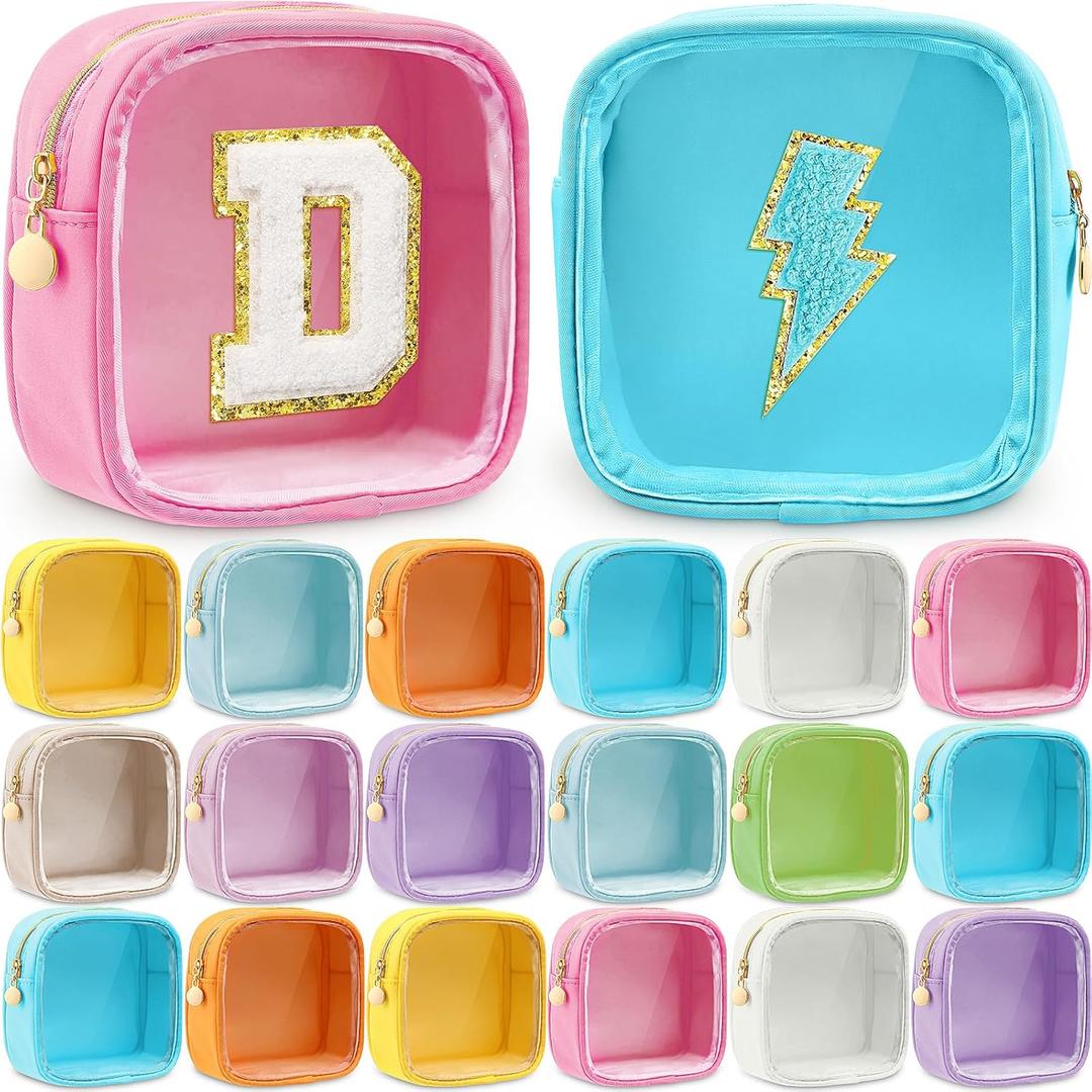 Kacctyen 20 Pcs Mini Makeup Bags Bulk Nylon Cosmetic Bags for Purse PVC Small Clear Square Pouch with Zipper Blank Coin Purses for Women mother Travel Toiletry Essentials(Clear,Multicolor)
