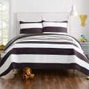 URBAN PLAYGROUND All Seasons Lavelle Black/White Stripe Quilt Set - 2 Piece Lavelle Black White Microfiber Kids Bedding Set, Lightweight, Machine Washable - Twin Size