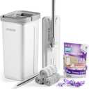 JOYMOOP Mop and Bucket Set with Freesia Scent Floor Cleaner Pods, Commercial and Household Flat Mop System with 3 Reusable Microfiber Pads and 15 Mop Soap Pods for Efficient Floor Cleaning