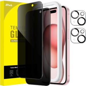 JETech Privacy Screen Protector for iPhone 15 6.1-Inch with Camera Lens Protector, Anti-Spy Tempered Glass Film, Easy Installation Tool, 2-Pack Each JETech Privacy Screen Protector for iPhone 15 6.1-Inch with Camera Lens Protector, Anti-Spy Tempered Glass Film, Easy Installation Tool, 2-Pack Each