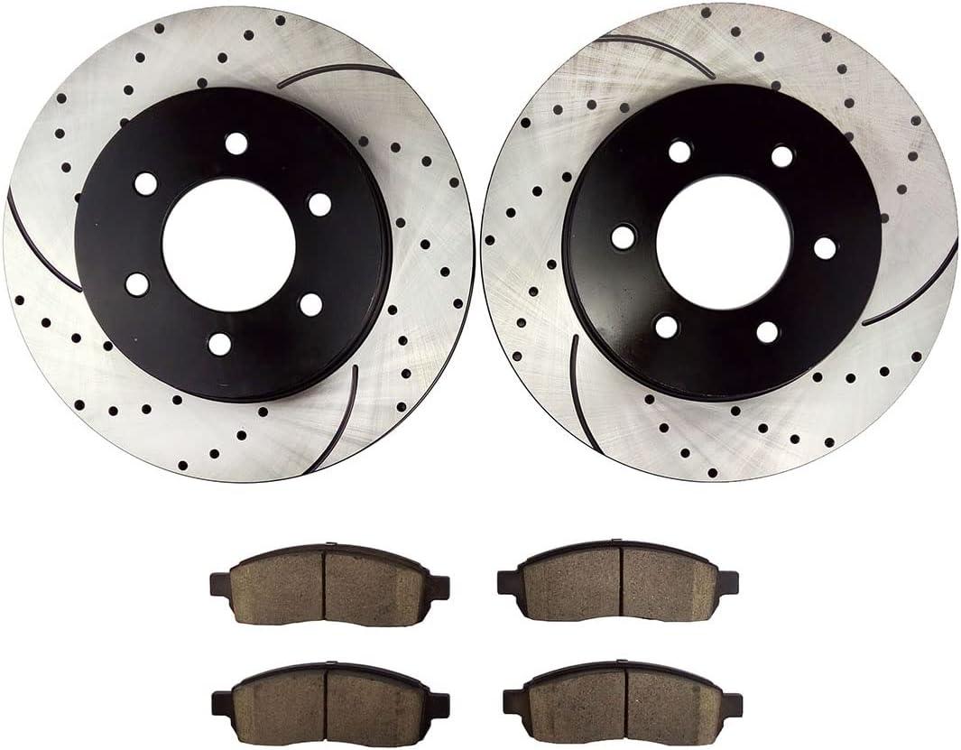 QPD10039 Front Brake kit with Drilled/Slotted Rotors and Ceramic Brake pads for Ford F-150 Lincoln Mark LT
