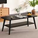 Coffee Table Small Solid Wood Center Table Mid Century Vintage Living Room Coffee Table, (Black 47.24 Inch)