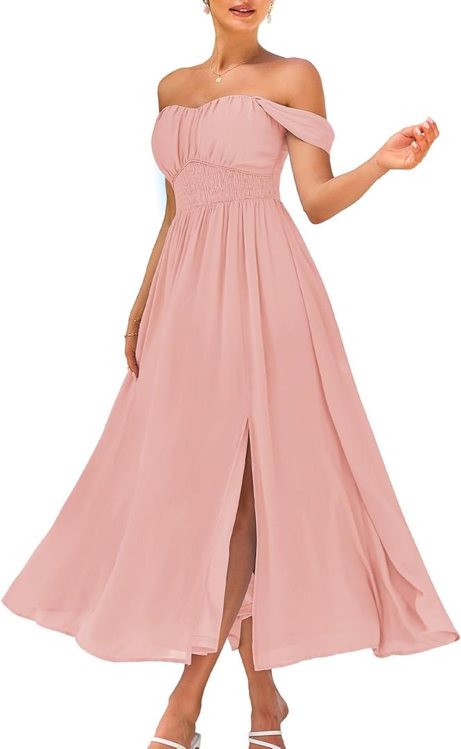 GRACE KARIN 2026 Women's Summer Floral Wedding Guest Dress,Beach Flowy A Line Maxi Off Shoulder Bridesmaid Dresses, M