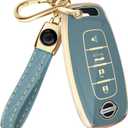 Lucrum Compatible with Nissan Key Fob Cover & Leather Keychain, 4 Buttons Keyfob Case for Pathfinder Rogue Sentra Versa Patrol Armada (2023-2025) - Blue and Gold