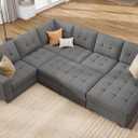 HONBAY Sleeper Sofa Bed with Storage Chaise, Sectional Couch with Pull Out Bed, U Shaped Sectional Sleeper Sofa Couch, Grey