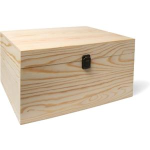 13.8x9.9x6.7-Inch/ 3.33-Gal. X-Large Unfinished Wooden Box for DIY Crafts & Storage with Hinges & Retro Front Clasps - Natural Pine - Smooth Paintable Surface