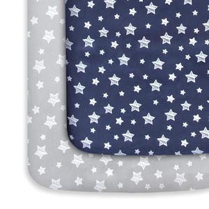 Pack and Play Sheets Boy, Mini Crib Sheets Boy, Stretchy Pack n Play Playard Fitted Sheet, Compatible with Graco Pack n Play, Soft and Breathable Material, Grey & Navy