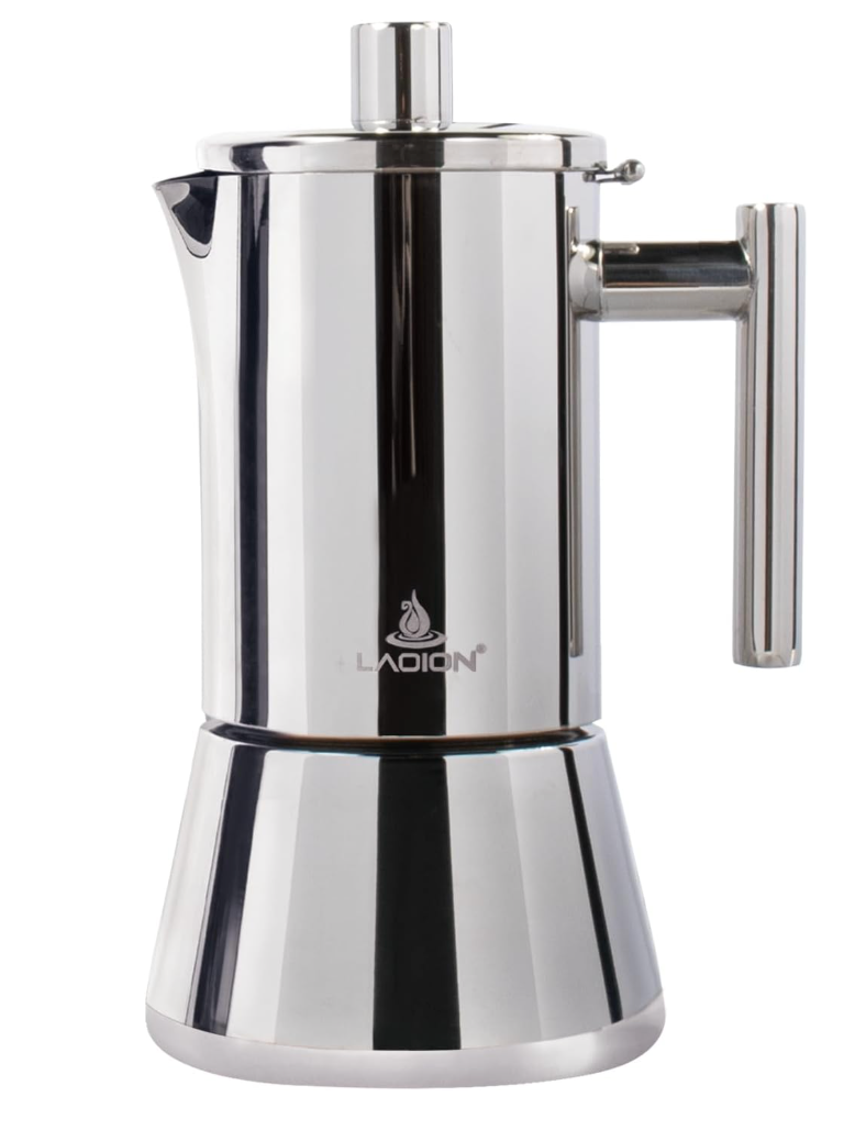 LAOION Stovetop Espresso Maker, 6Cup 10 oz Moka Pot, Stainless Steel Cuban and Italian Coffee Maker for Cafetera Cubana, Greca De Cafe Induction Stovetop Compatible, Coffee Gift for Home Travel