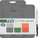 Gintan Flexible TPU Cutting Board with Knife and Juice Groove, BPA Free Flexible Chopping Boards for Kitchen Dishwasher Safe Easy Grip Handle(L+M+S-Drak Grey) (Three Dark Grey)