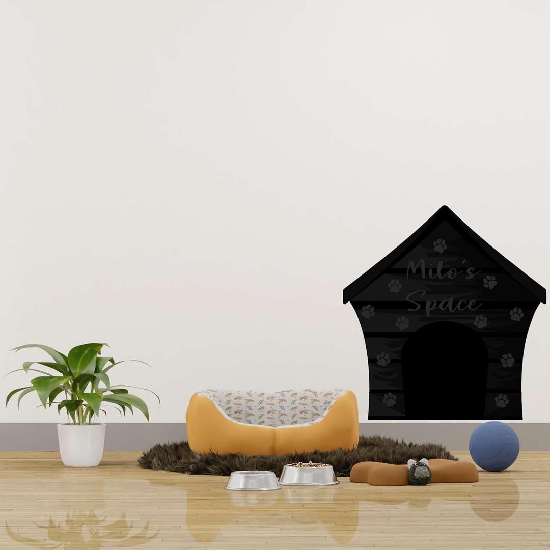 Wall Decal Cute Animal Wall Sticker Cute Dog House with Adorable Paw Prints Pattern Removable - Size: 27 in(W) x 30 in(H) (Black)