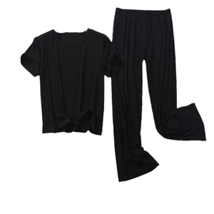 OLEETS Women's Pajamas Set - Loungewear Korean Style Ice Silk Nightshirt Women Sleepwear Short Sleeve Shirt + Trouser, L