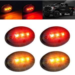 PSEQT Smoked Len Dually Bed Fender Side Marker LED Lights for F250 F350 F450 F550 (Smoked Lens with 2 Red Lights, and 2 Amber Lights)