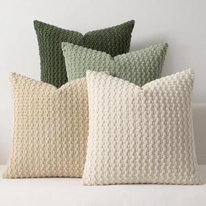 Kevin Textile Spring Throw Pillow Covers Pack of 4 Spring Super Soft Boho Corduroy Decorative Pillow Covers Cases Solid Color Plush Texture Throw Pillows for Sofa Couch Chair 18x18 Inch, Green