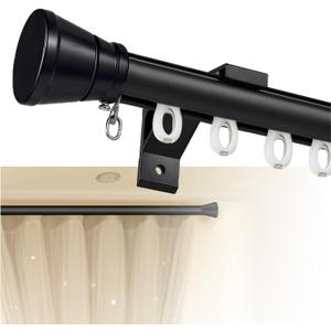 Single Curtain Track for Windows, 3.2m(10.5ft) Wall Mounted Heavy Duty Decorative Curtain rail with End Caps, Aluminum Brackets, Silent Wheels Easy to Install for Bedroom Living Room（Black）