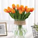 WeTop 30pcs Real Touch Tulips PU Artificial Flowers, Fake Tulips Flowers for Arrangement Wedding Party Easter Spring Fall Home Dining Room Office Decoration. (Orange, 14" Tall)