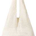 WantGor Crochet Bags, Beach Mesh Tote Bag Womens Shoulder Shopping Handbag Casual Travel Totes Bag Foldable Hobo Bags (Apricot)