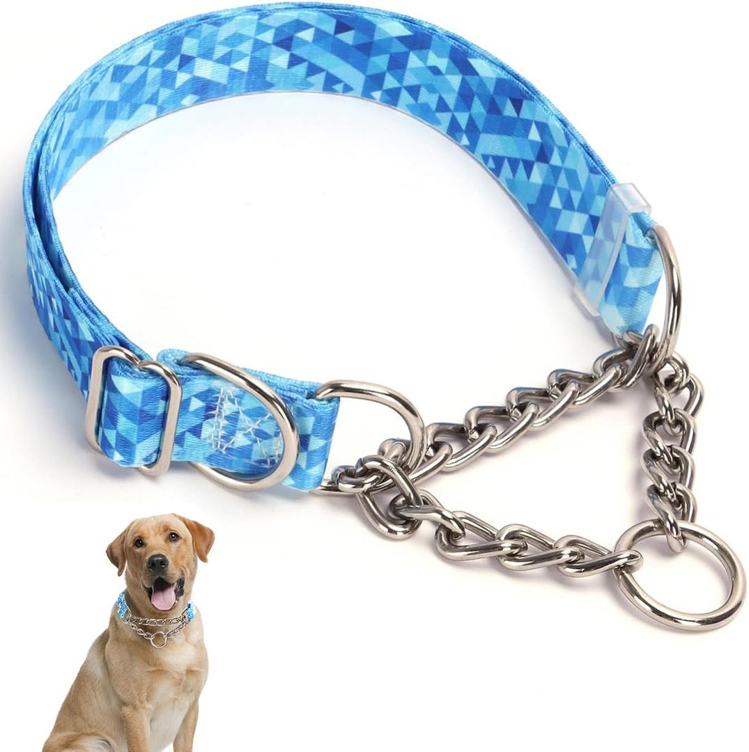 Stainless Steel Chain Collar Martingale, No Pull Slip Cinch Choker Choke Collar Training Escape Proof Heavy Duty Dog Collar for Small Medium Large Pet Boy Male Dogs, Blue XL (XL(Neck22-28"))