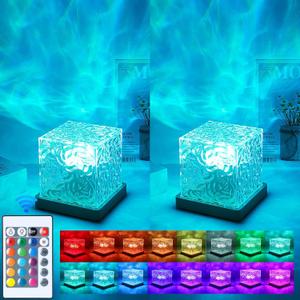 2 Packs Cordless Luminorthe Cube Lamp,Aurora Glow Ocean Lamp Northern Lights Cube Ocean Wave Projector with 16 Colors and Dynamic Ripple Effect for Living Room Bedroom Decor
