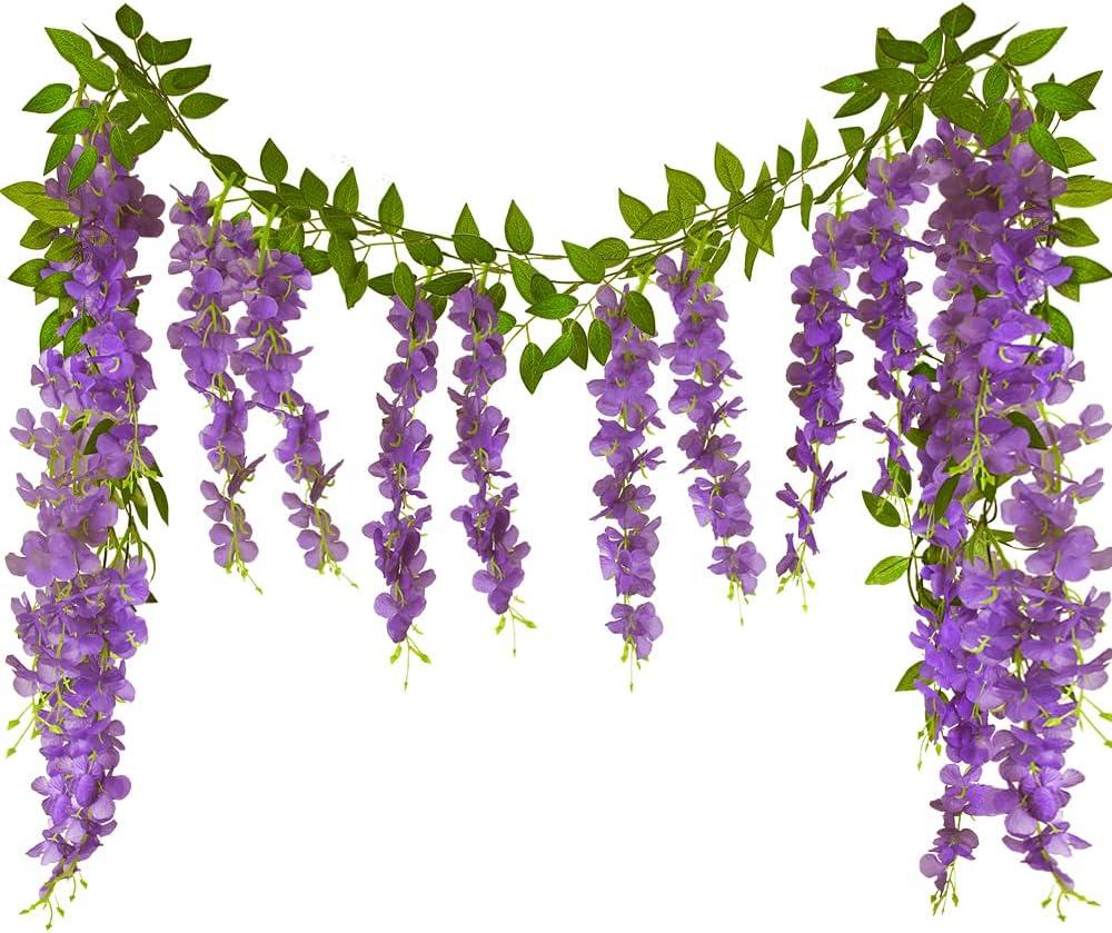 CISDUEO 2 Pcs Wisteria Hanging Flowers Vines Purple Wisteria Flowers Vine Garland Artificial Wisteria Vines Hanging Flower Silk for Wedding Arch Party Garden Home Decor Table Backdrop 6 Feet