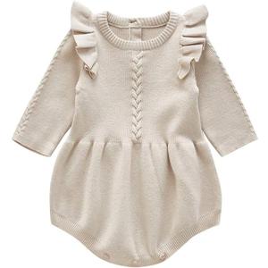 Fall Baby Outfits Baby Sweater Romper Infant Toddler Sweater Bodysuit Photoshoot Outfit Knit Ruffle Long Sleeve Autumn Winter Clothes Newborn Coming Home 1st Birthday Knitwear Apricot 6-12 Months