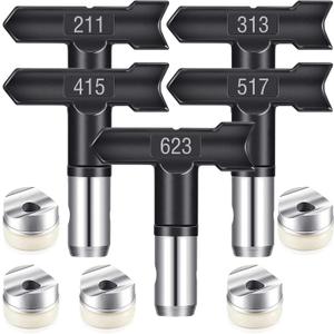 Spray Nozzle Spray tip Reversible Spray Tips Airless Paint Sprayer Nozzle Tips Airless Paint Spray Machine Parts for Homes Buildings Garden Decks Fences (5 Pieces - 211, 313, 415, 517, 623)