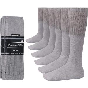 Diamond Star Men's 6 Pack Athletic Tube Socks Running Sports OVER THE CALF Full Cushioned Premium Soft Cotton Big and Tall (10-15)