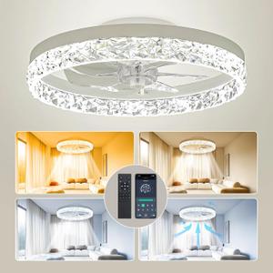 Ceiling Fans with Lights, 20'' Ceiling Fans with Lights and Remote, Low Profile Ceiling Fan with Light, 3 CCT & Dimmable, 6 Fan Speed, Remote&App Control Ceiling Fan for Bedroom, Living Room, Kitchen. (White)