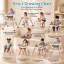 9-in-1 Convertible Baby High Chair for 6 Months to 8 Years, Grow-with-Me Highchair for Toddlers and Infants with 5-Point Safety Harness, Lockable Wheels, Adjustable Removable Tray, BPA-Free (Pink)