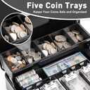 KYODOLED Metal Cash Box with Combination Lock & Spring-Loaded Bill Clips, 5-Compartment Cantilever Coin Tray, Portable Safe for Yard Sales/Craft Fairs/Small Businesses, 11.81x9.45x3.54, Black