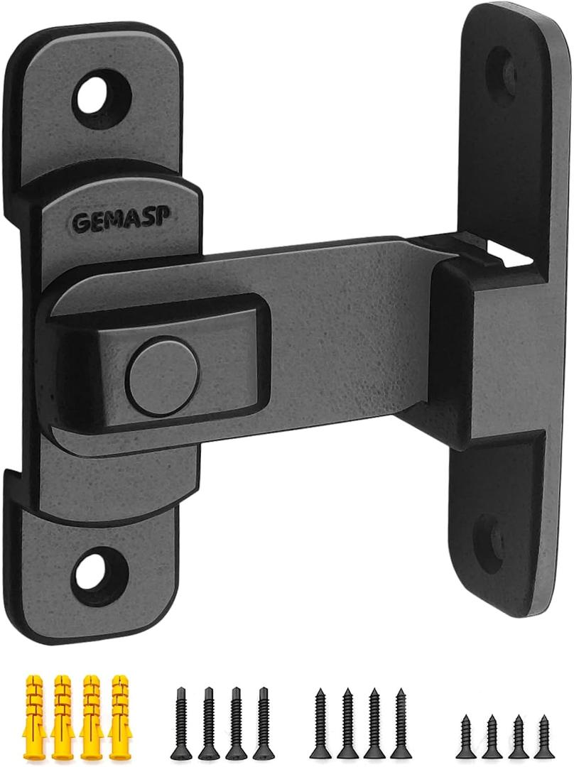 Door Lock Latch, 90 Degree Flip Barn Door Lock, Secure Portable Hook Lock Latch for Door, Garden, Bathroom, Garage, Window, Outdoor, Garage, Barn (Black) (Large)