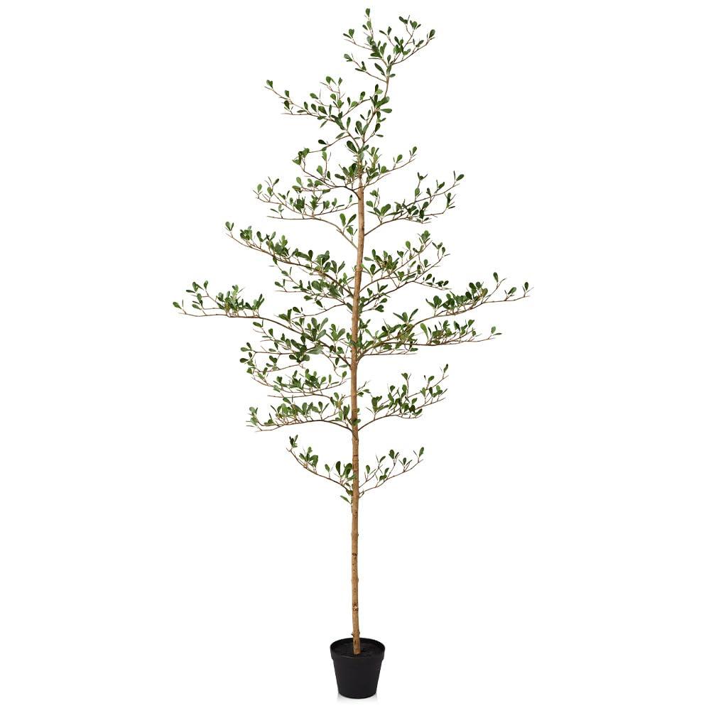 Verinatural Artificial Black Olive Tree 6FT Indoor Outdoor Decor Faux Plants - Real Wood Trunk Fake Tree with Green UV Resistant Leaves - Tall Floor Plant for Modern Home Office Living Room Decoration