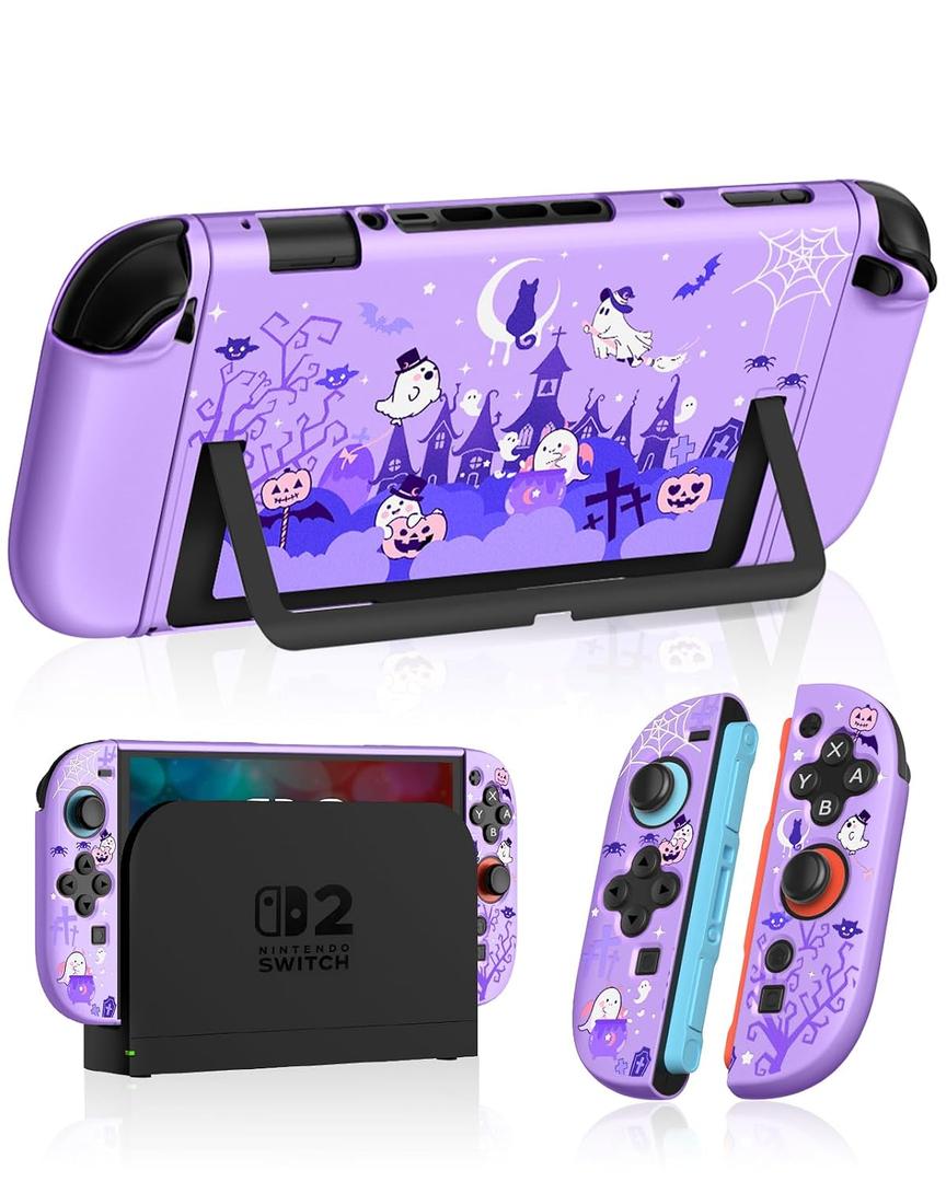 Dockable Case for Nintendo Switch 2 - Cute Cool Cartoon Design Soft TPU Grip Cover for Joy-Con Purple Eyes PC for Switch 2 Protective Case 2025 for Boys Teens Girls, Purple Eyes