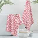 Jacquotha 2-Pieces Luxury Bath Towels Checkered Floral, Pink Towels for Women Girls Shower Body 27.5x55 Inches, Bathroom Decor & Pool Days, Cotton