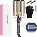 Hair Waver 1 1/4 Inch Crimper for Large Loose Waves, AIMERVO 3 Barrel Curling Iron 1.25", 15 Heat Settings 170-450F for All Hair Types, Ceramic Jumbo Curling Wand, Dual Voltage, for Mid to Long Hair