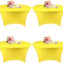 4 Pack 6FT Round Spandex Tablecloth 72 Inch Yellow Stretchable Table Cover Washable and Wrinkle Resistant Table Cloth, Fitted Round Table for Wedding, Banquet, Birthday, Party, Restaurant (Yellow)