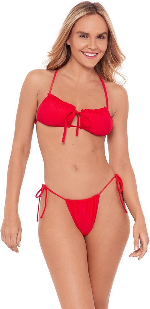 Sports Illustrated Women's Standard Ruffle Cutout Bralette (Medium, Flame)