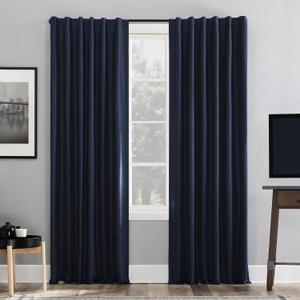 Sun Zero Greyson Faux Dupioni Silk Thermal Extreme Total Blackout Back Tab Curtain Panel, 50" x 95", Navy Blue