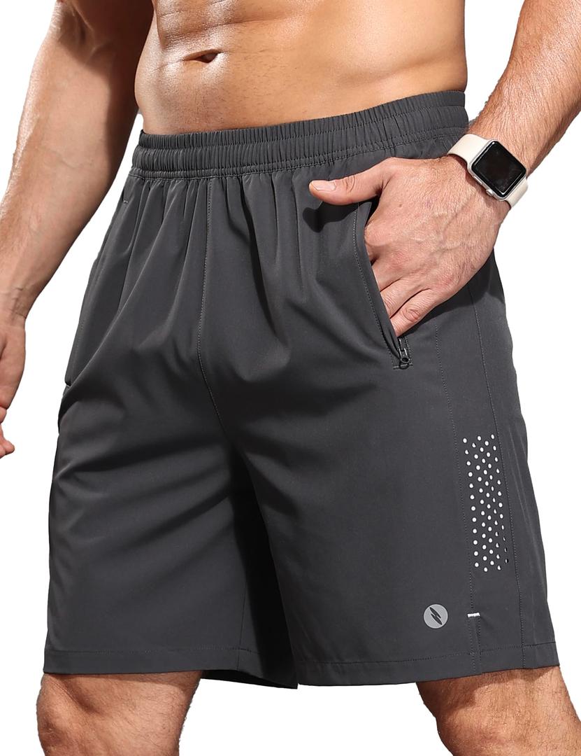 SUPIVO Men's Athletic Running Shorts Quick Dry 7" Lightweight Workout Shorts Training Sports Gym Hiking Basketball Gray M (M)