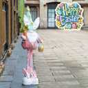 unanscre Standing Easter Bunny Gnome Plush Decoration - 26-36Large Rabbit Gnome w/Retractable Spring Legs Handmade Hold Easter Eggs Basket & Carrot Elf Doll for Easter Ornament Home Decor