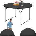 4.5FT Black Round Folding Table Heavy Duty Circle Table for Dining, Picnic, Office Or Card Games Foldable Design for Indoor & Outdoor Use