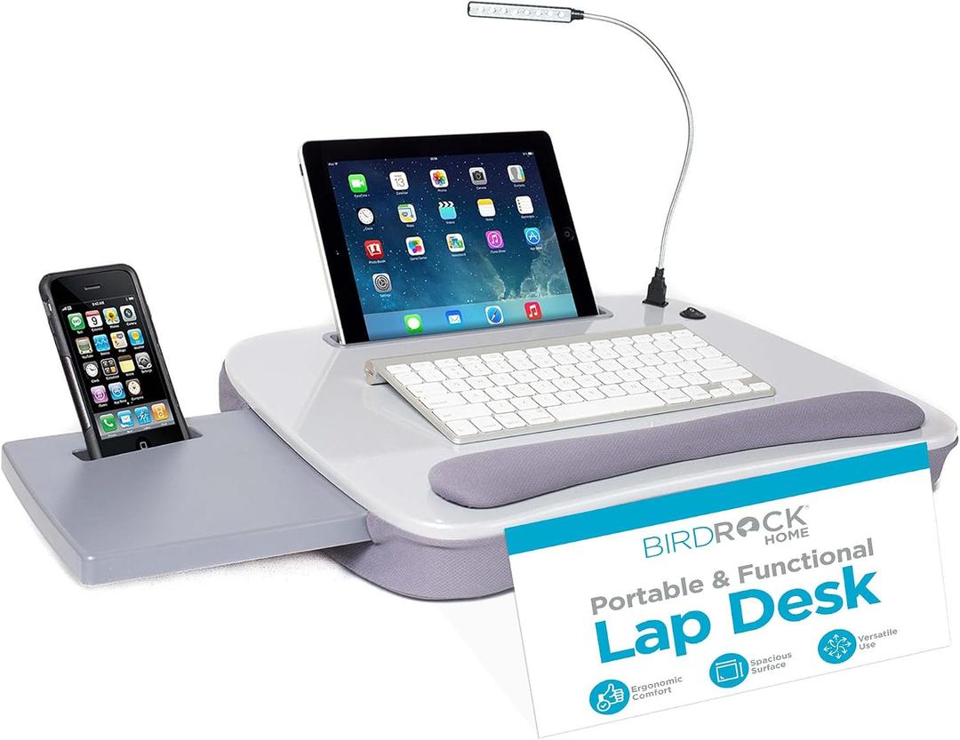 Multi Tasking Memory Foam Lap Desk with USB Light (Silver) | Supports Laptops Up to 15 Inches