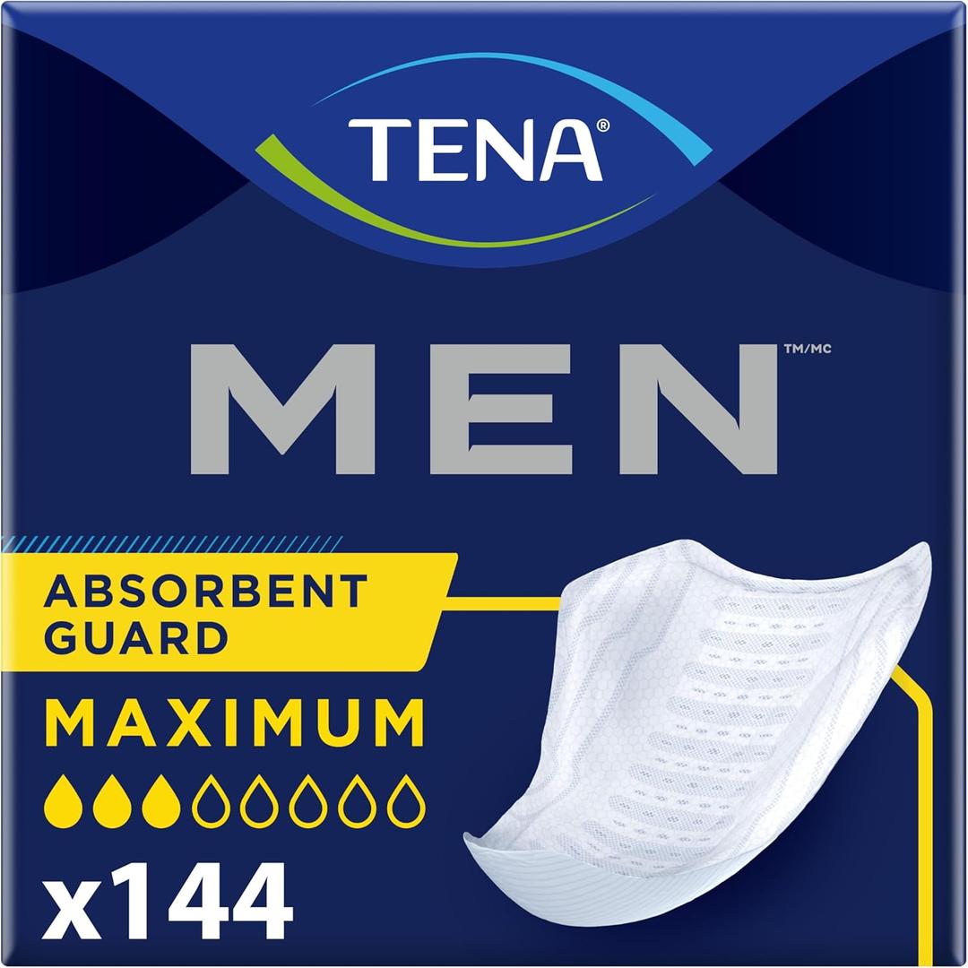 TENA Men Protective Incontinence Guards for Men, Maximum Absorbency, 144 Count