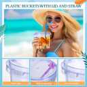 Funnymoom 24 Pack Plastic Rum Buckets for Drinks with Straws Ice Cream Cocktail Bucket with Lids and Handles Reusable Food Containers Cup (25 oz,Orange,Pink,Green,Purple,Blue,Yellow)