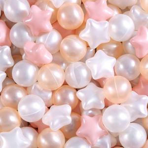 Plastic Ball Pit Balls Stars, Star & Ball for Babies Kids Playpen Pool Puppy Playballs, 100pcs, Small and Bigger Size (Pink Gold White)
