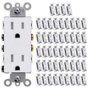 CML 15 Amp Matte White Decorator Wall Receptacle Outlet, Tamper Resistant (TR) Electrical Outlets, 15A/125V, 2 Pole 3 Wire, UL Listed, 50 Pack