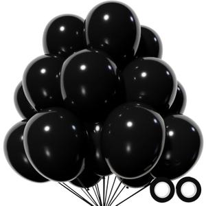 110pcs Black Balloon 12 inch, Black Latex Balloons for Birthday Party Baby Shower Wedding(with 2 Ribbons)