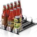 Drink Organizer for Fridge,12oz 16oz 20oz - Soda Can Dispenser for Refrigerator,Width Adjustable,Automatic Pusher Glide (Black, 15" D 3ROW, Holds 15 Cans)