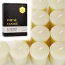 TELOSMA Organic Beeswax Votive Candles - Natural Scent Smokeless for Weddings, Restaurants, Parties, Spa and Decorations -Pack of 12, Cream White
