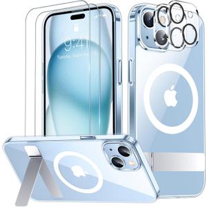 SPIDERCASE Magnetic for iPhone 15 Plus Case/iPhone 14 Plus Case, [3 Stand Ways][ Military Grade Drop Protection] with Invisible Stand Shockproof Slim Case, Clear
