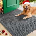 Mibao Front Door Mat Indoor Outdoor Entrance, Dirt Trapping Waterproof All-Season, All-Weather Doormat, Non-Slip Durable Natural Rubber Low Profile Easy Clean Patio Entrance Mat, 36" x 24", Grey